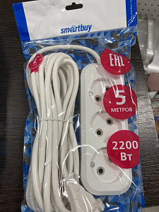 Удлин. 3 гнез. 5м.10 А.без.заземл.ПВС 2*1,0 Smartbuy